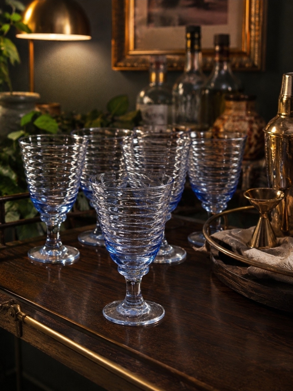Vintage Libbey Sirrus Blue Pedestal Goblets Set of 8